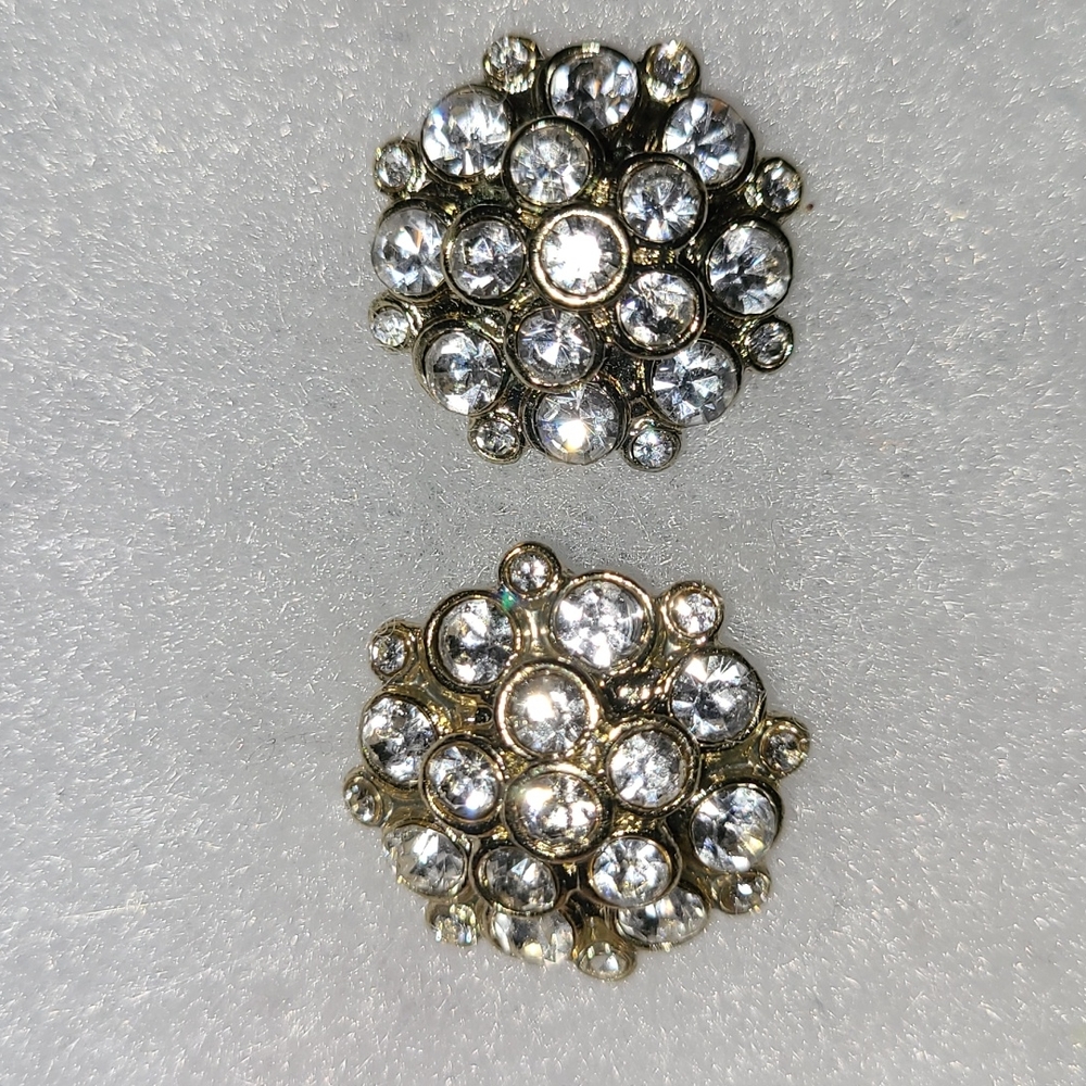 Vintage Crystal Rhinestone Domed Button Pierced Post Earrings -- Retro Glamour!